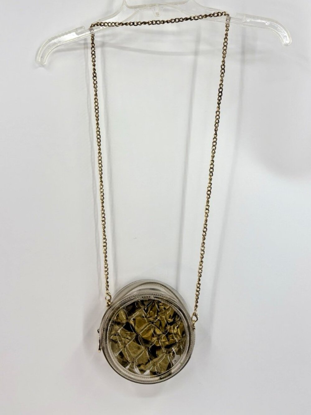 Capri Designs Clear Jelly Quilted PVC Canteen Crossbody Bag Gold Chain Concert